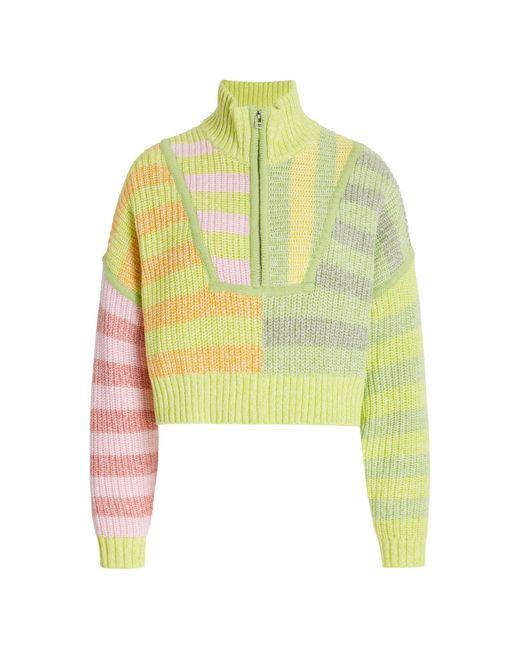 Staud Yellow Hampton Cropped Oversized Cotton-blend Half-zip Sweater