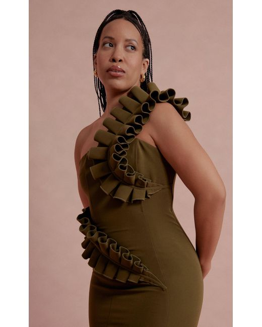 Andrea Iyamah Kamala Asymmetric Knee-length Dress in Green | Lyst Australia