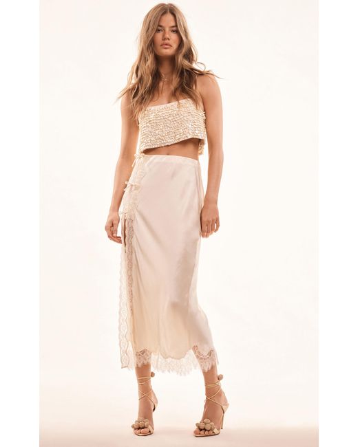LoveShackFancy Natural Calder Silk-Blend Midi Skirt