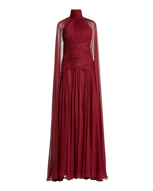 Zuhair Murad Red Chiffon Halter Cloak Long Dress