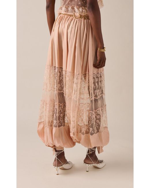 Chloé Pink Lace-Paneled Silk Poplin Balloon Pants