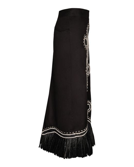 Johanna Ortiz Black El Viejo Oeste Embroidered Cotton Midi Skirt