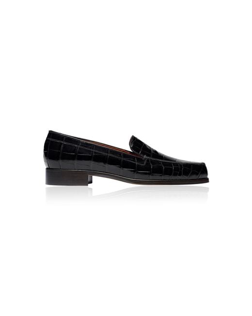 Emme Parsons Black Danielle Croc-Effect Leather Loafers