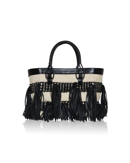 Johanna Ortiz Black Alcázar Natural Palm Mini Tote Bag