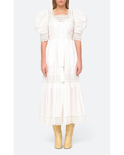 Sea White Georgina Eyelet Puff-sleeve Cotton Maxi Dress