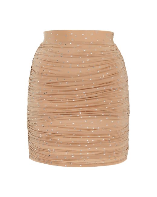 Alex Perry Natural Benson Crystal-embellished Ruched Mini Skirt