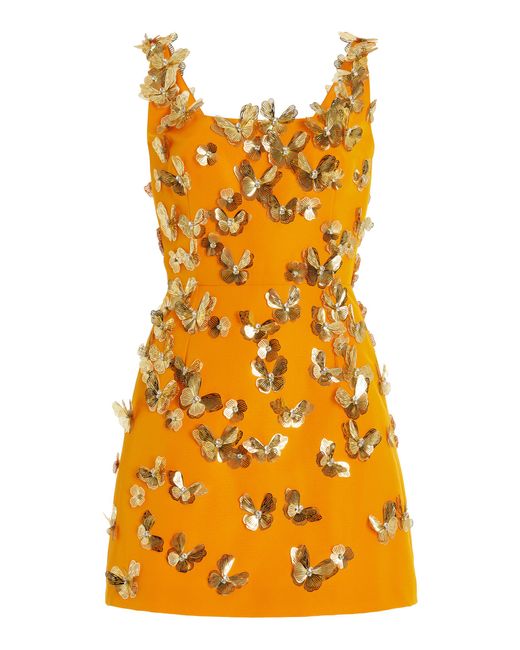 Carolina Herrera Yellow Butterfly-Embellished Silk Mini Dress