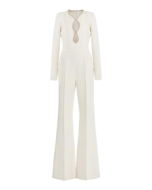 Elie Saab White Embellished Cady Jumpsuit