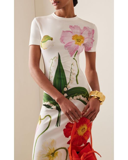 Oscar de la Renta White Floral-printed Jersey Maxi Dress