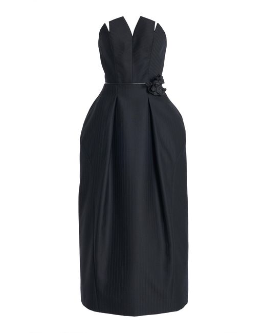 Del Core Black Bustier Wool Midi Dress