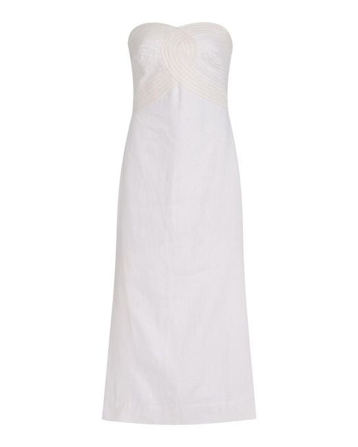 ANDRES OTALORA White Exclusive Arco Embroidered Linen Midi Dress