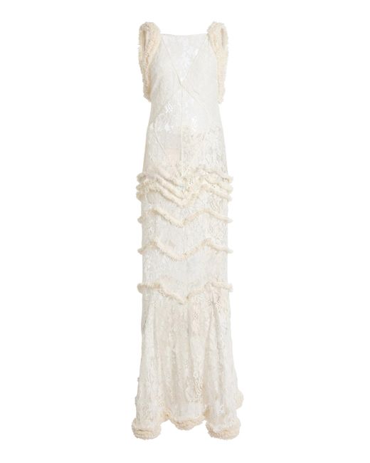 Lanvin White Lace Open-Back Cotton-Blend Maxi Dress