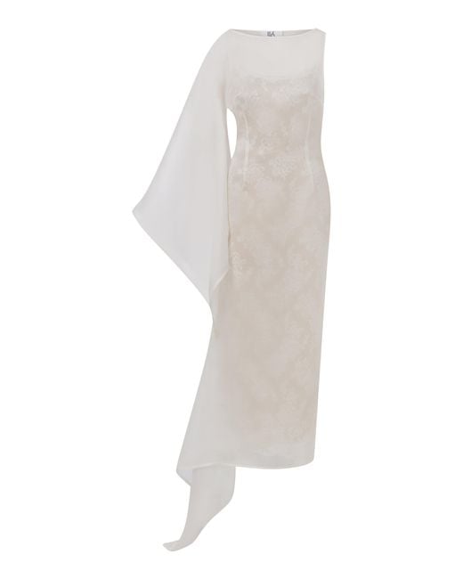 ILA THE BRAND White Bea Silk Organza Midi Dress
