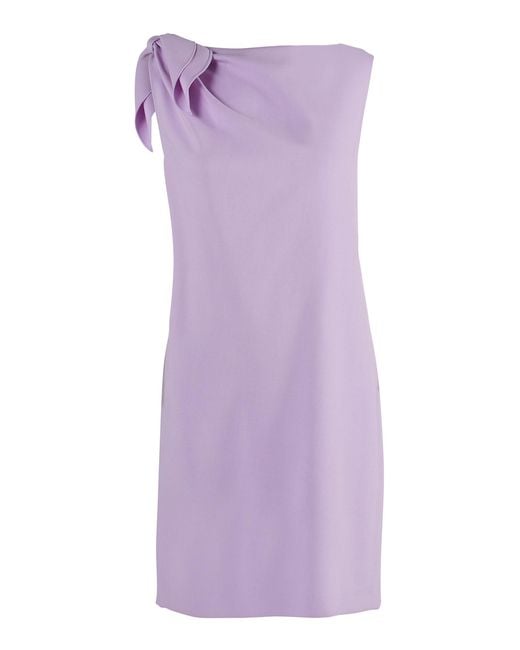 Carolina Herrera Purple Tie-Detailed Bi-Stretch Wool Tailoring Shift Dress