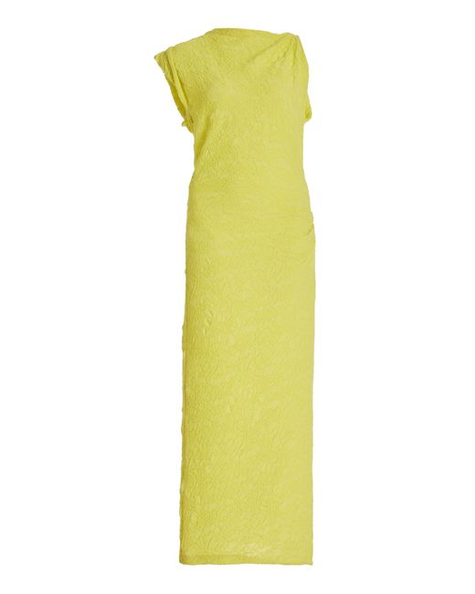 Isabel Marant Yellow Franzy Draped Jacquard Cotton-blend Midi Dress