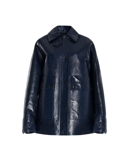 Brandon Maxwell Blue The Jesi Oversized Leather Jacket