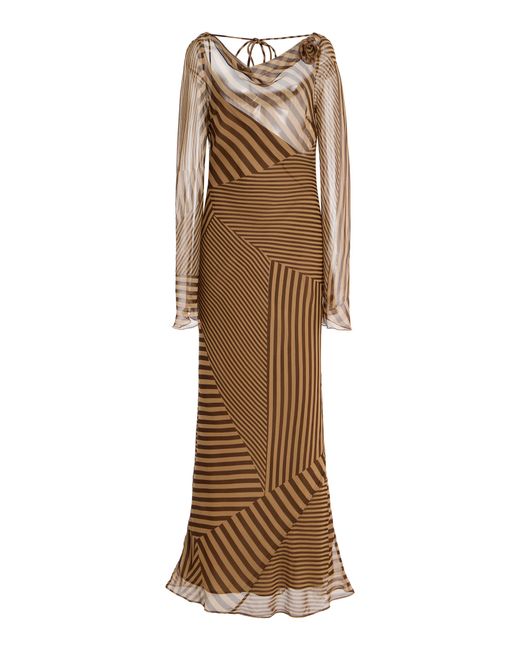 De La Vali Natural Gracia Striped Silk-Chiffon Midi Dress