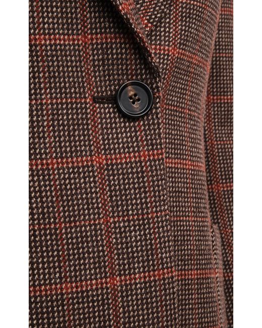 Chloé Brown Long Checked-Wool Blazer