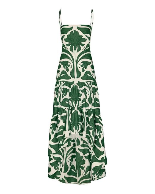 ANDRES OTALORA Green Joya Colonial Tiered Cotton Poplin Maxi Dress