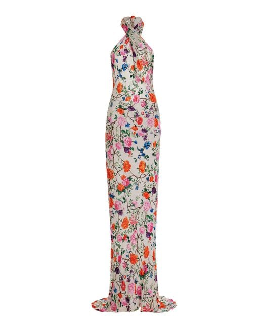 Francesca Miranda White Exclusive Olivia Floral Silk-blend Maxi Halter Dress