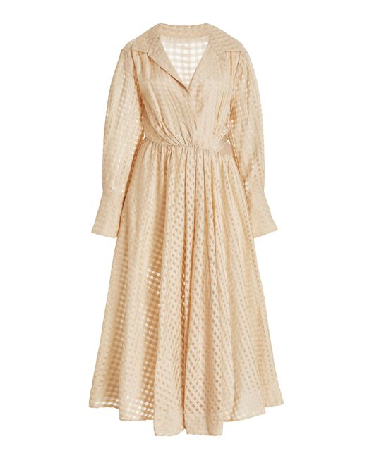 Jonathan Simkhai Allie Sheer Windowpane Midi Shirt Dress in Natural | Lyst