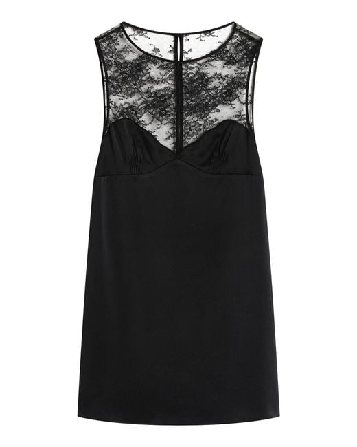 Posse Black Blake Lace-Top Silk Mini Dress
