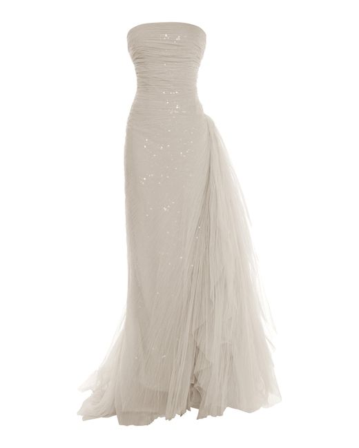 Marmar Halim White Strapless Draped Ball Gown