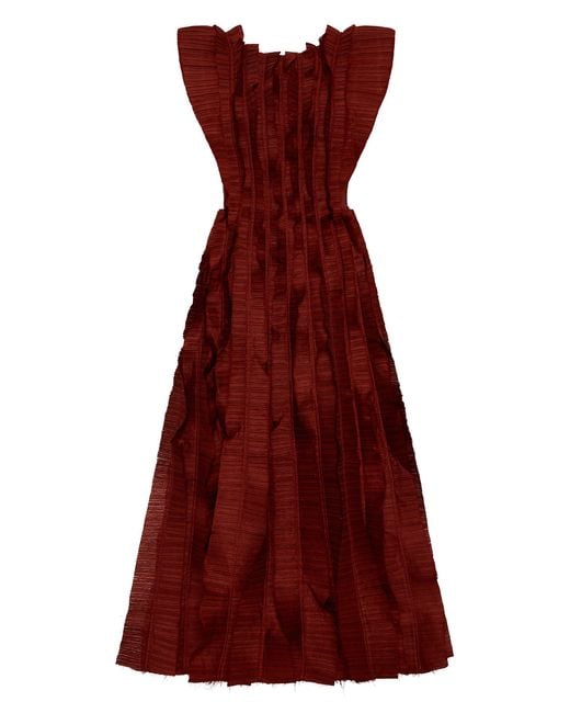 Aje. Red Hybrid Pleated Linen-blend Midi Dress