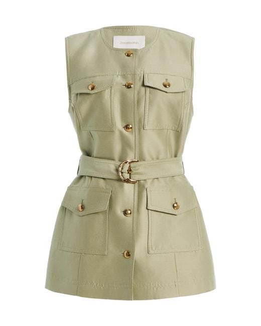 Zimmermann Green Luna Wool-Silk Utility Vest