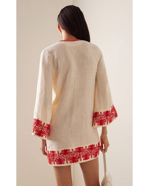 Johanna Ortiz White + Net Sustain Ocean Clan Embroidered Organic Linen-blend Mini Dress
