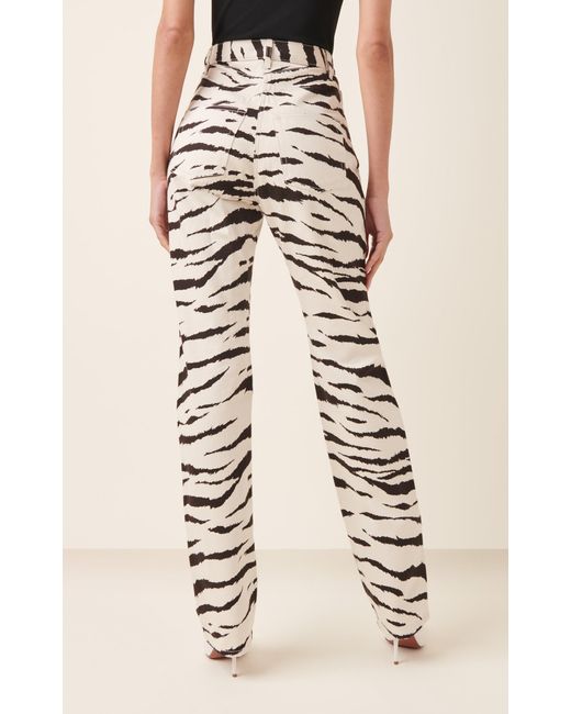 Alaïa White Zebra-print Straight-leg Jeans