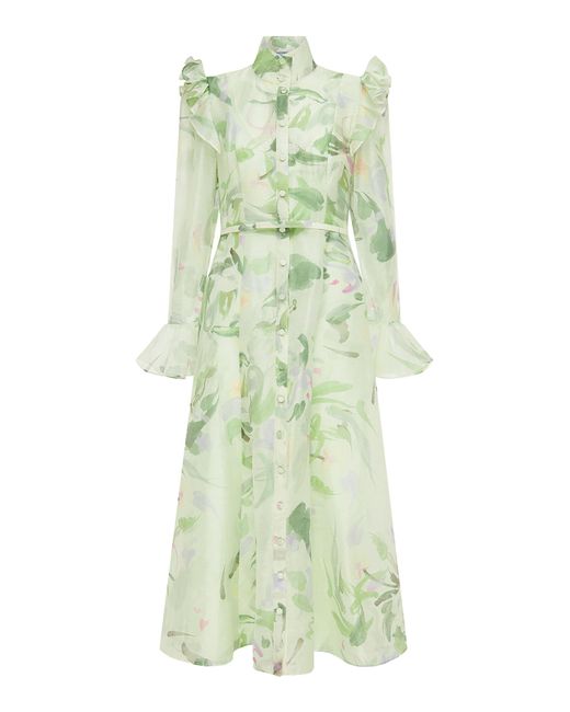 LEO LIN Green Katrina Linen-Blend Midi Dress