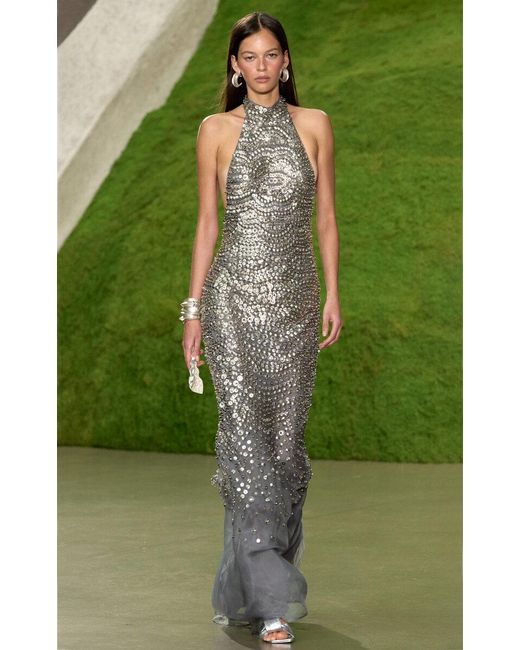 Cult Gaia Green Lenia Silk Embellished Gown
