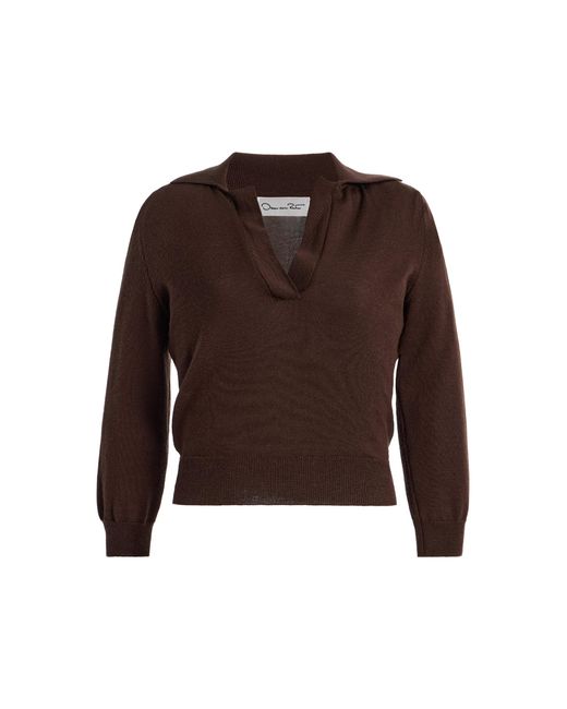 Oscar de la Renta Brown Cropped Wool Sweater