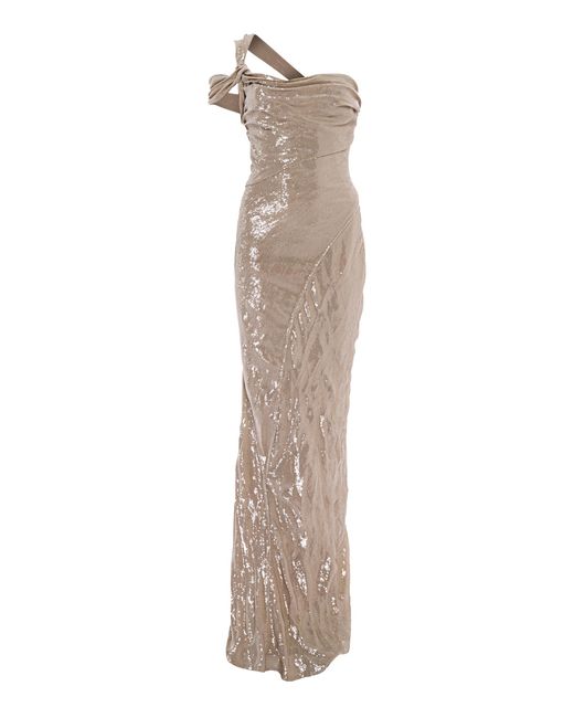 Marmar Halim Natural Twisted Sequined Silk Gown