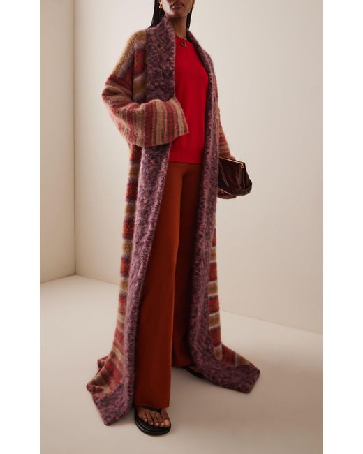Zankov Red Justin Striped-Knit Maxi Coat