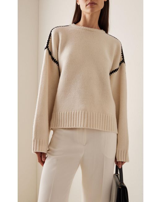 Totême  Natural Embroidered Wool-cashmere Sweater