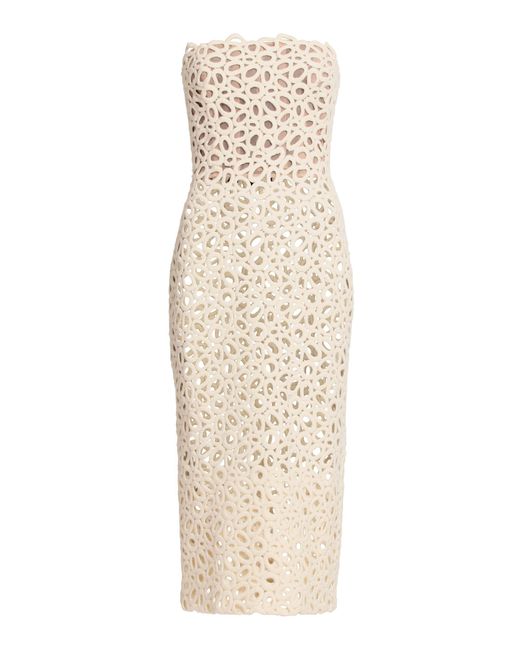 Elie Saab Natural Strapless Macrame Midi Dress