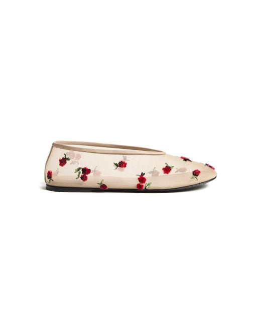 Khaite Natural Marcy Raspberry-Embroidered Mesh Flats