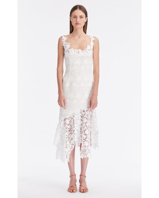 Oscar de la Renta White Guipure-lace Tweed Midi Dress