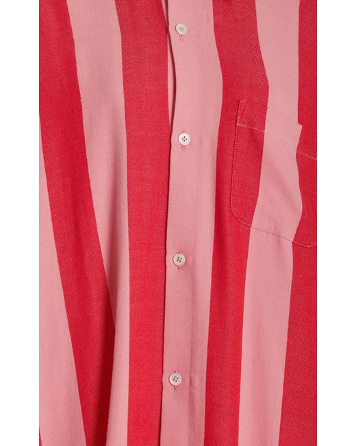 Marrakshi Life Red Exclusive Striped Cotton Maxi Shirt Dress
