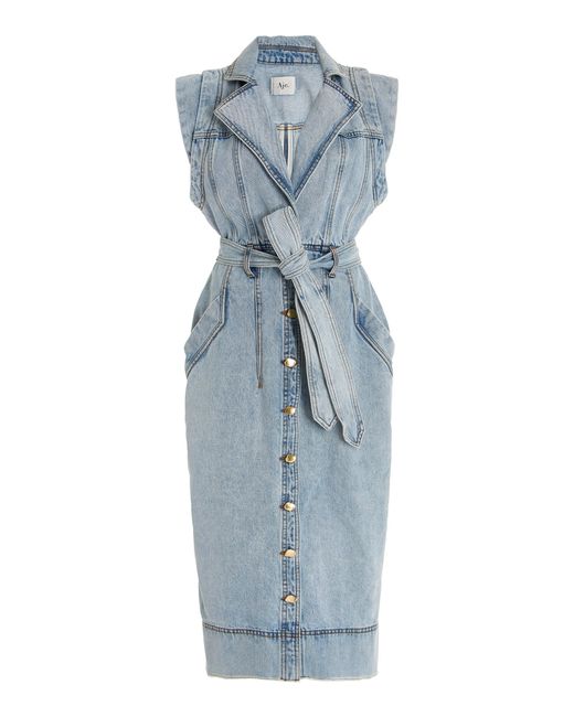 Aje. Blue Belmond Belted Denim Midi Dress