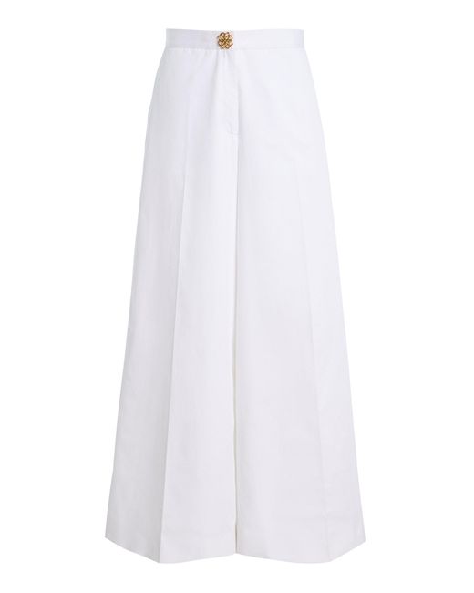 Oscar de la Renta White Mid-Rise Stretch-Cotton Twill Wide-Leg Pants