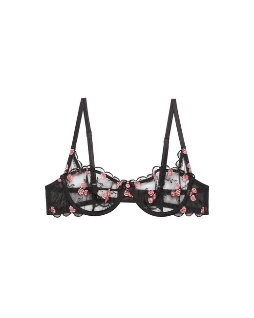 Fleur du Mal Black Rose And Vine Embroidery Balconette Bra