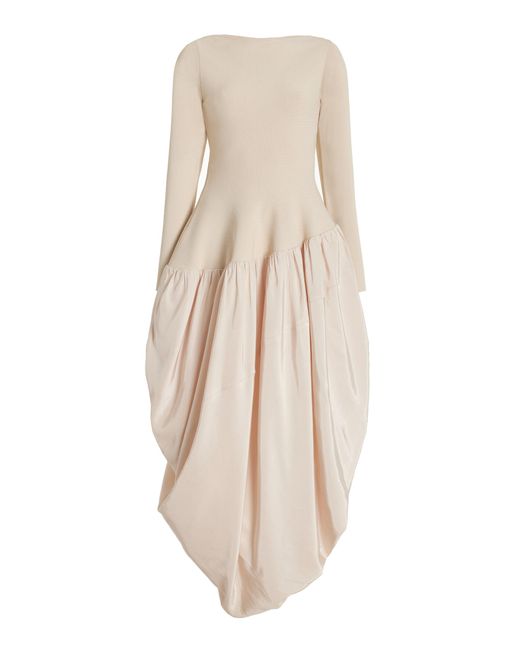 Jonathan Simkhai Natural Angela Satin-trimmed Ribbed-knit Midi Dress