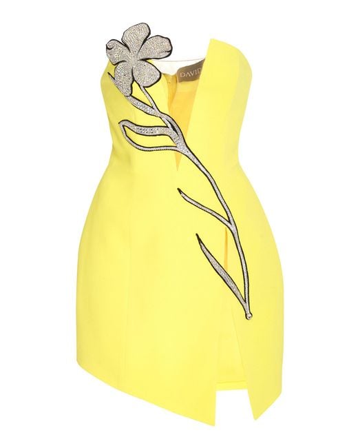 David Koma Yellow Embellished Floral-appliqué Cady Mini Dress