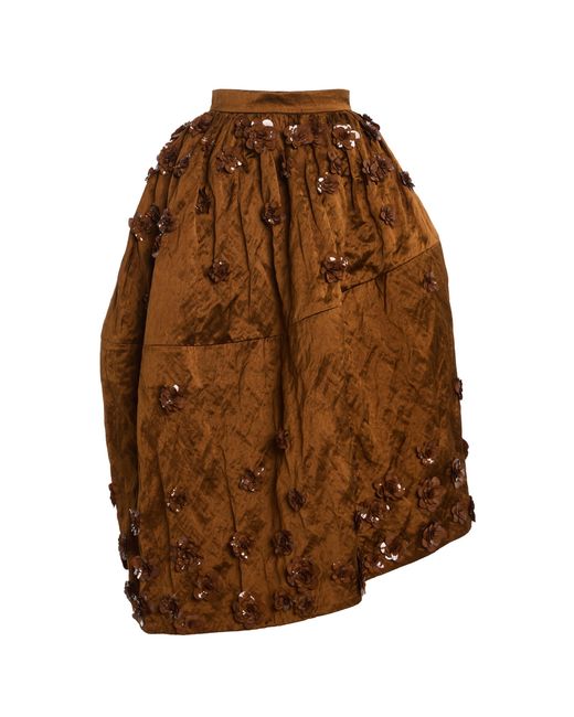 Michael Kors Brown Floral Emroidered Midi Skirt
