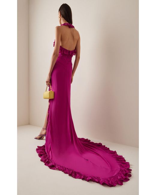 Oscar de la Renta Pink Ruffled Silk-georgette Gown