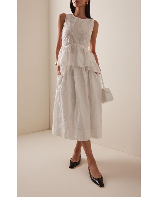 Sea White Camden Shirred Cotton Poplin Midi Skirt