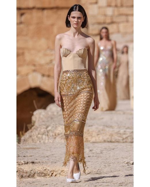 Georges Hobeika Brown Embellished Bustier Midi Dress